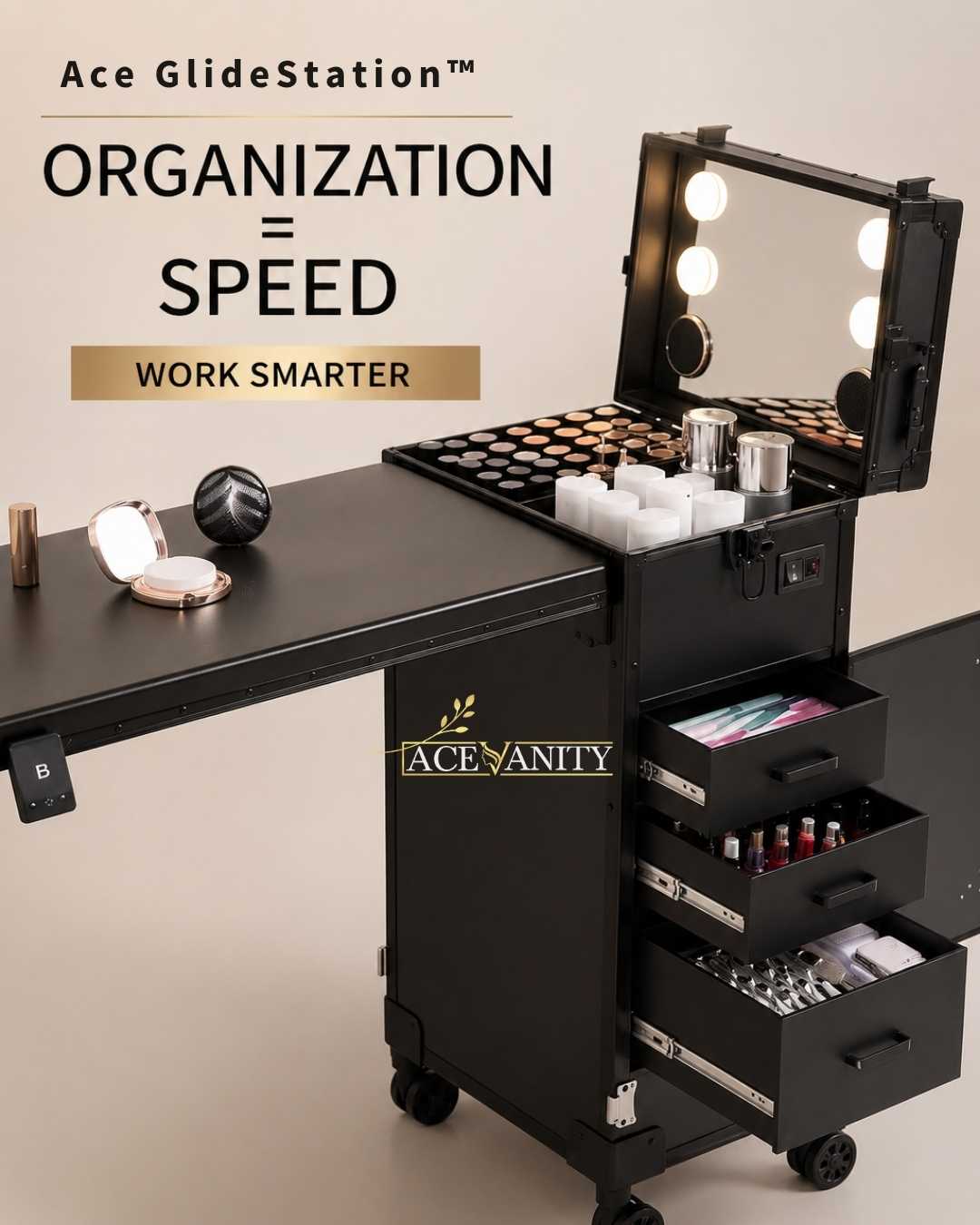 Ace GlideStation™ Portable Nail Table | Professional Nail Workstation