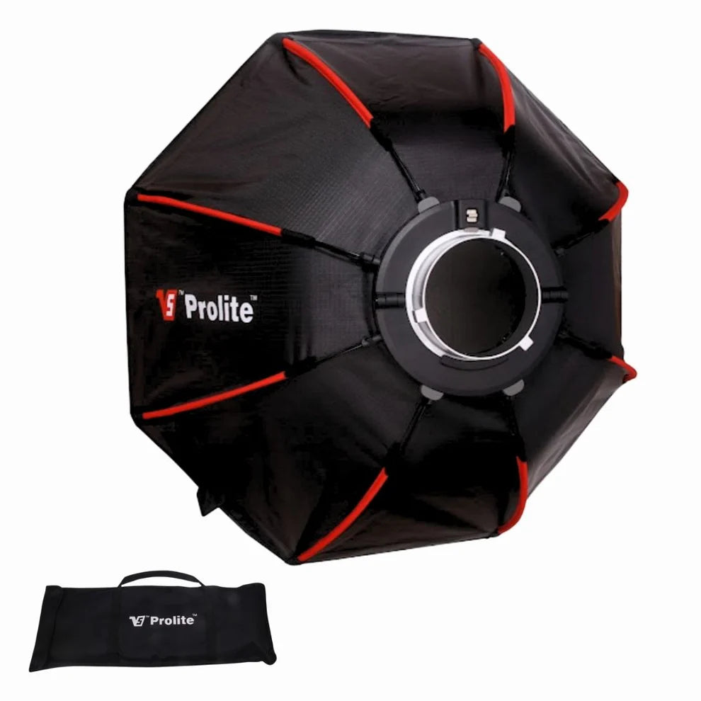Black and red octagonal softbox with Prolite logo on a white background