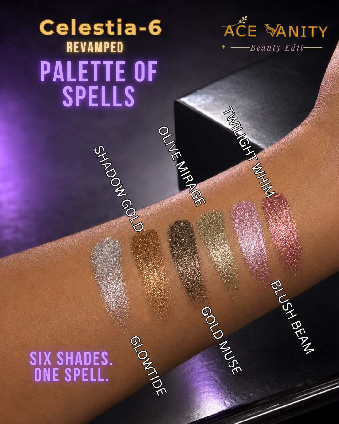 Celestia-6 Eyeshadow Palette of Spells | 6 Premium Glitter Shades | WINK by Ace Vanity