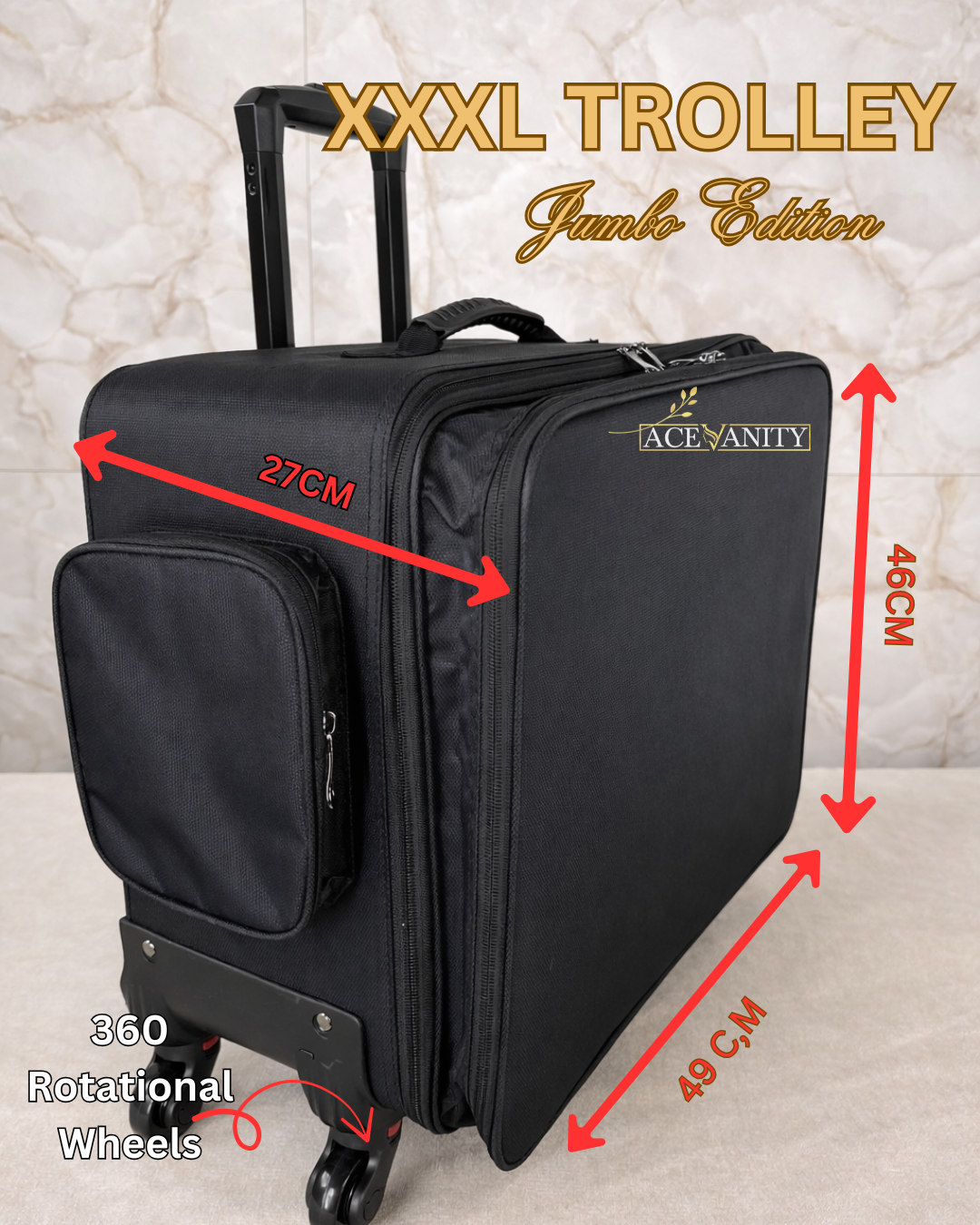 Ace Vanity’s- XXXL TROLLEY WITH  LIP TRAY(DUAL ZIPPER)