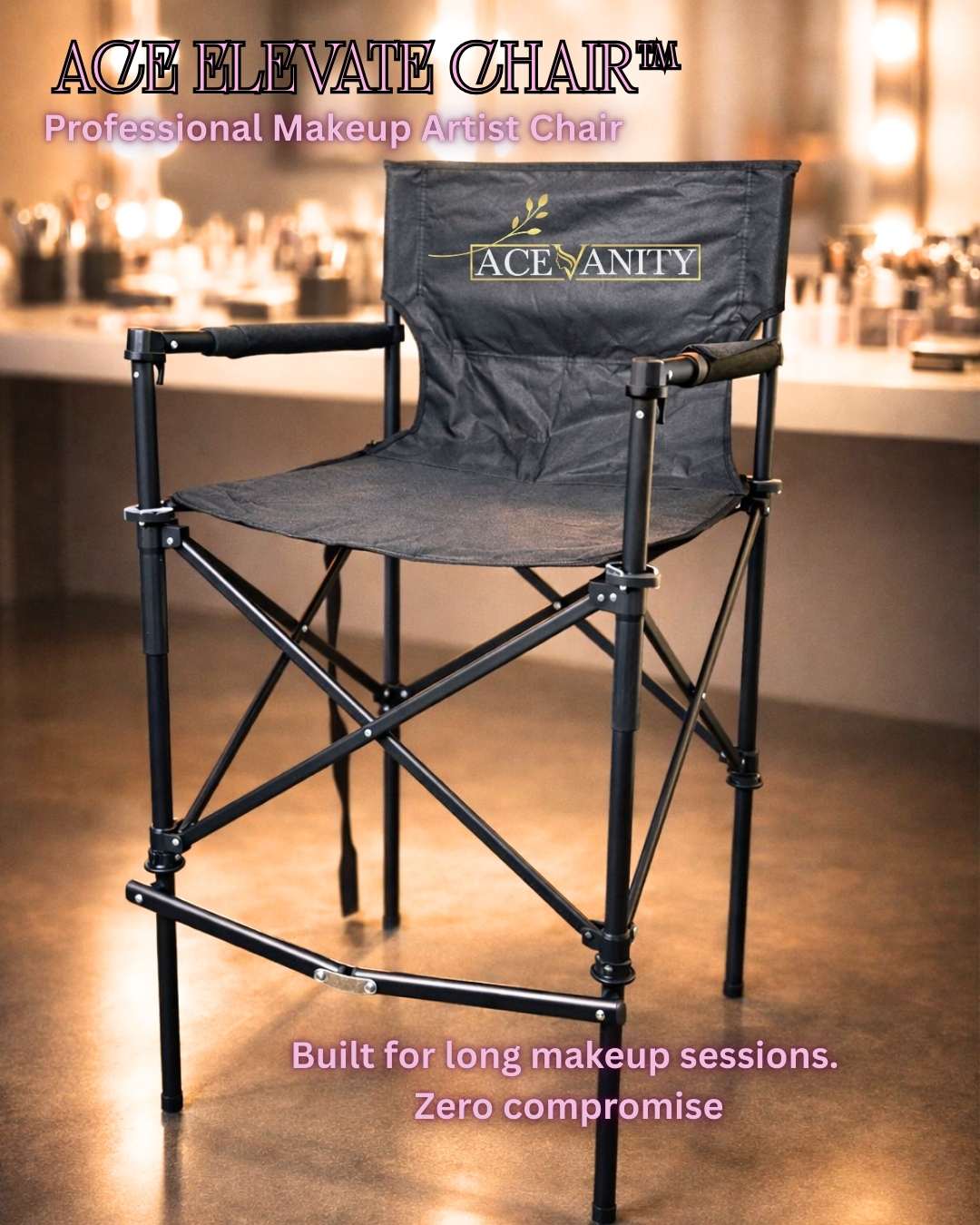 ACE Elevate Chair™ – Professional Makeup Artist Folding Chair (Studio Grade)