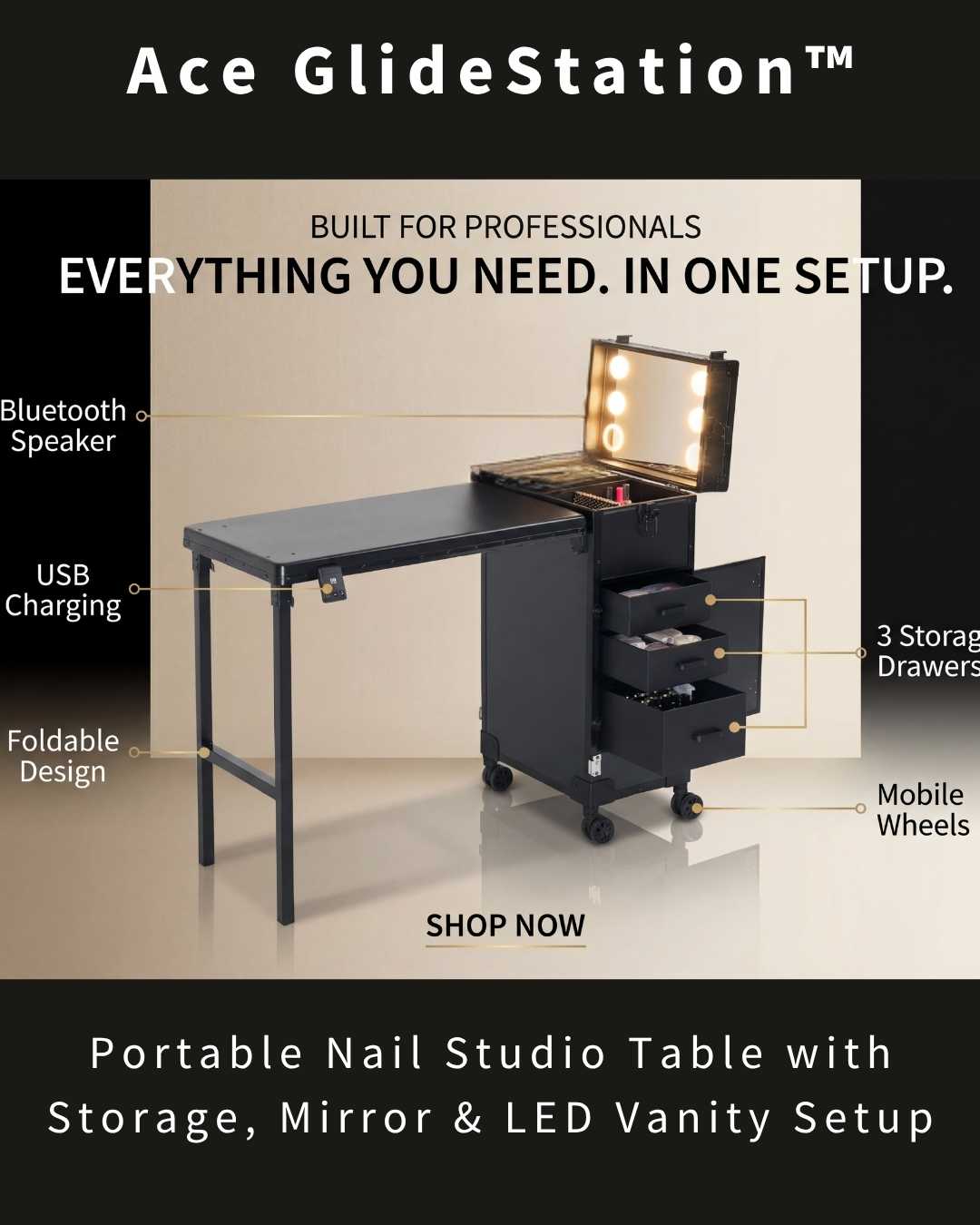 Ace GlideStation™ Portable Nail Table | Professional Nail Workstation