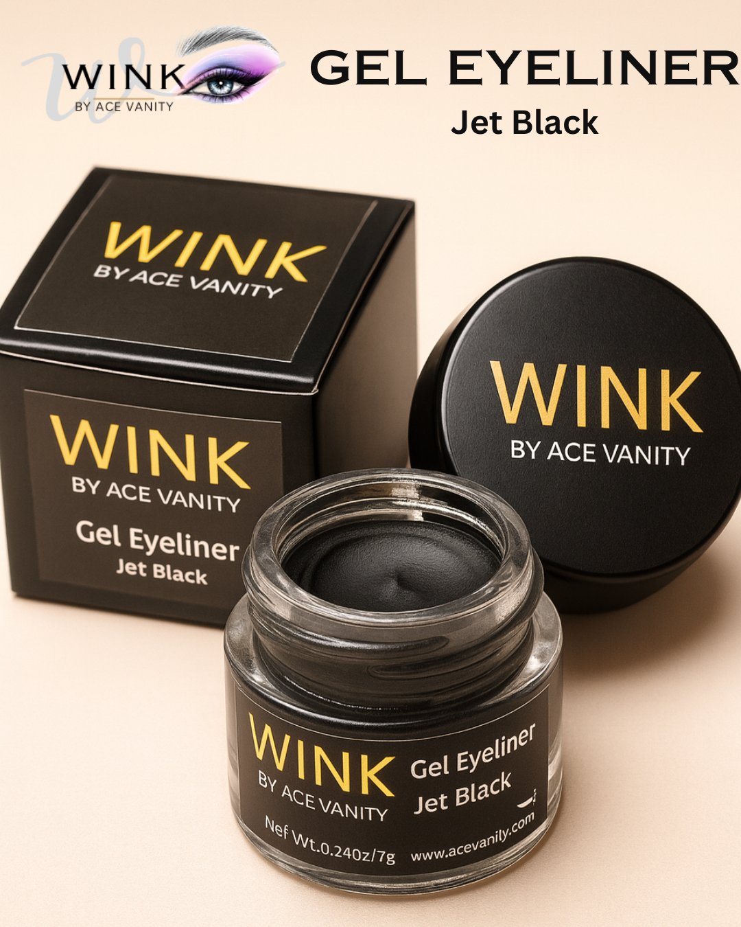 WINK by Ace Vanity – Gel Eyeliner Jet Black | Smudge-Proof, Long-Lasting, Vegan