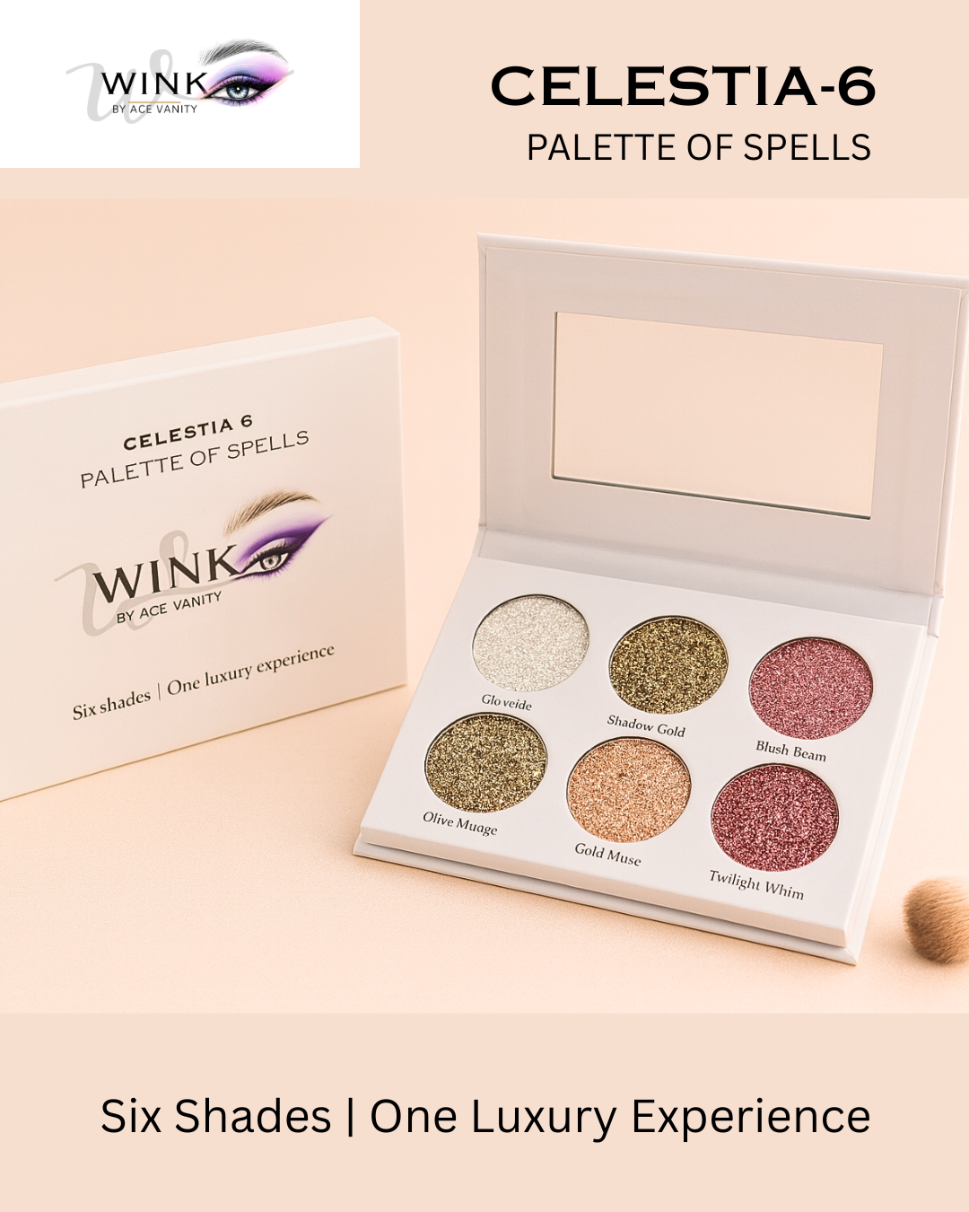 Celestia-6 Eyeshadow Palette of Spells | 6 Premium Glitter Shades | WINK by Ace Vanity
