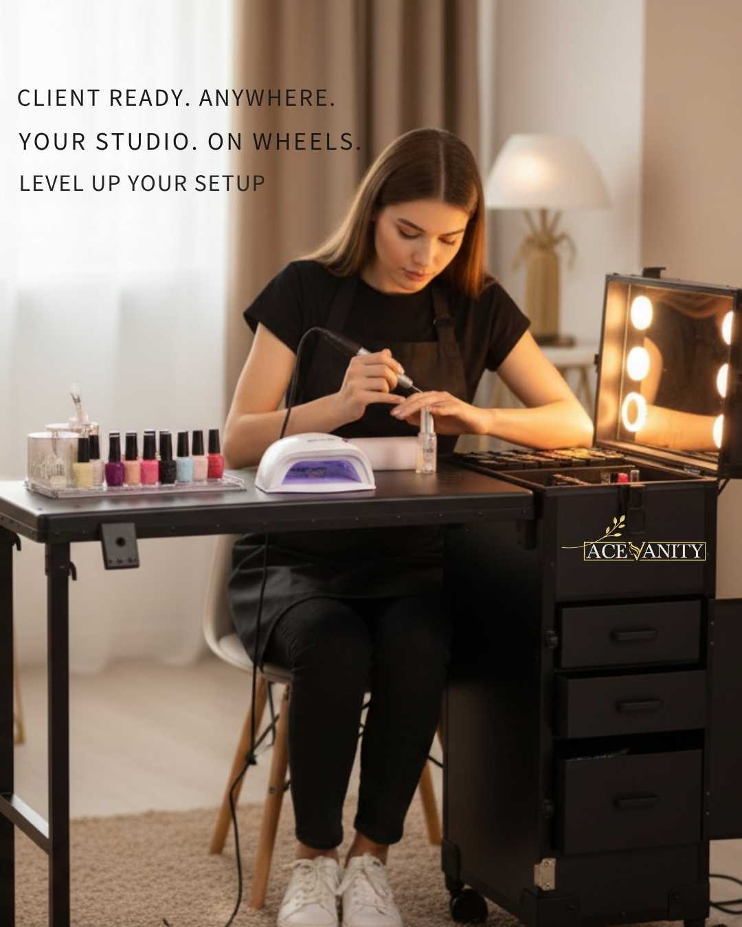 Ace GlideStation™ Portable Nail Table | Professional Nail Workstation
