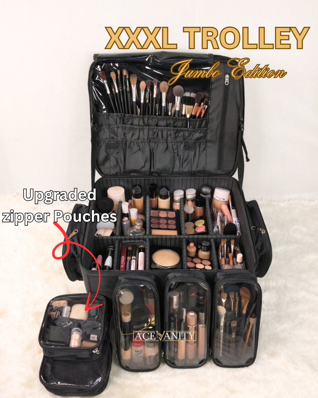 Ace Vanity’s- XXXL TROLLEY WITH  LIP TRAY(DUAL ZIPPER)