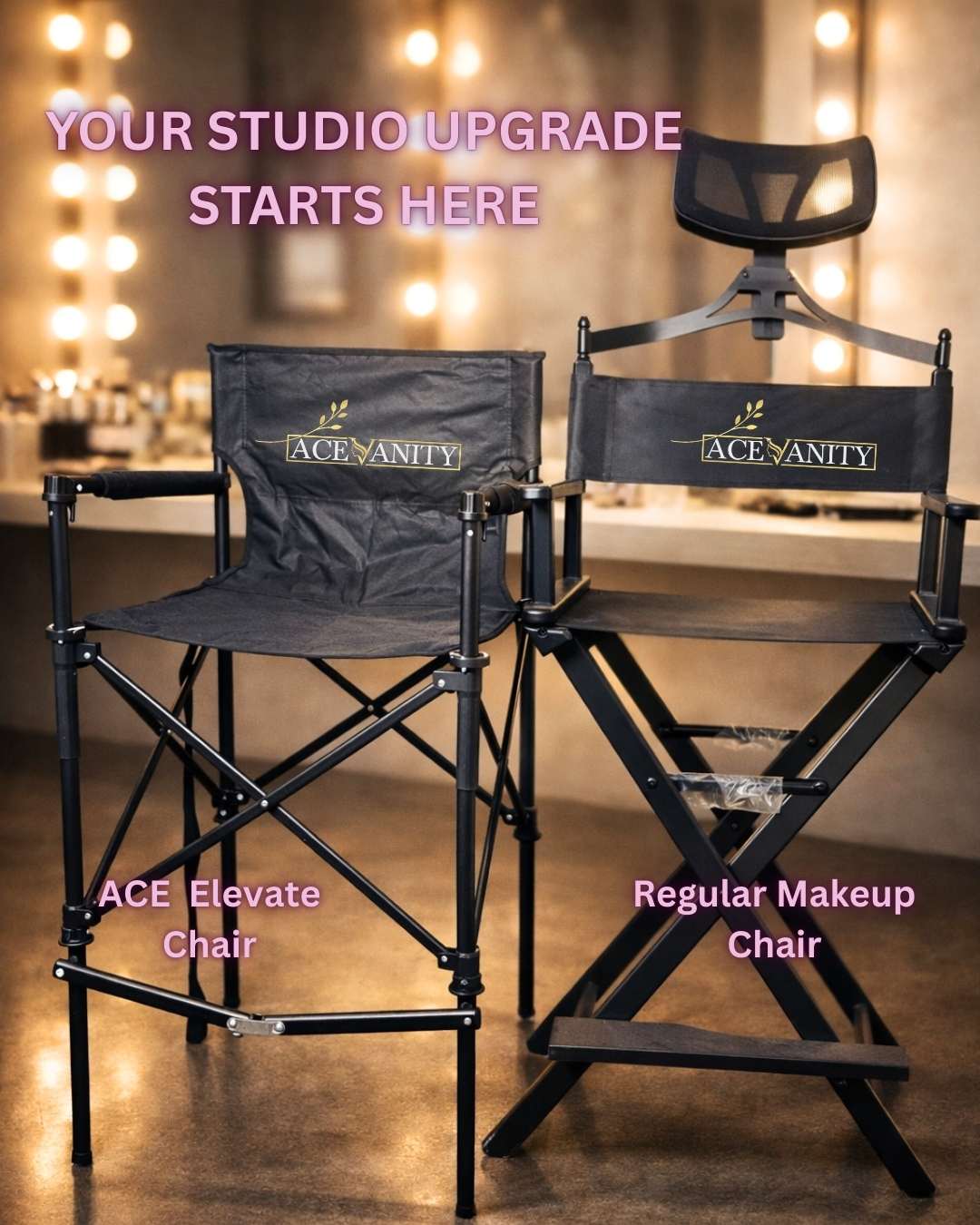 ACE Elevate Chair™ – Professional Makeup Artist Folding Chair (Studio Grade)
