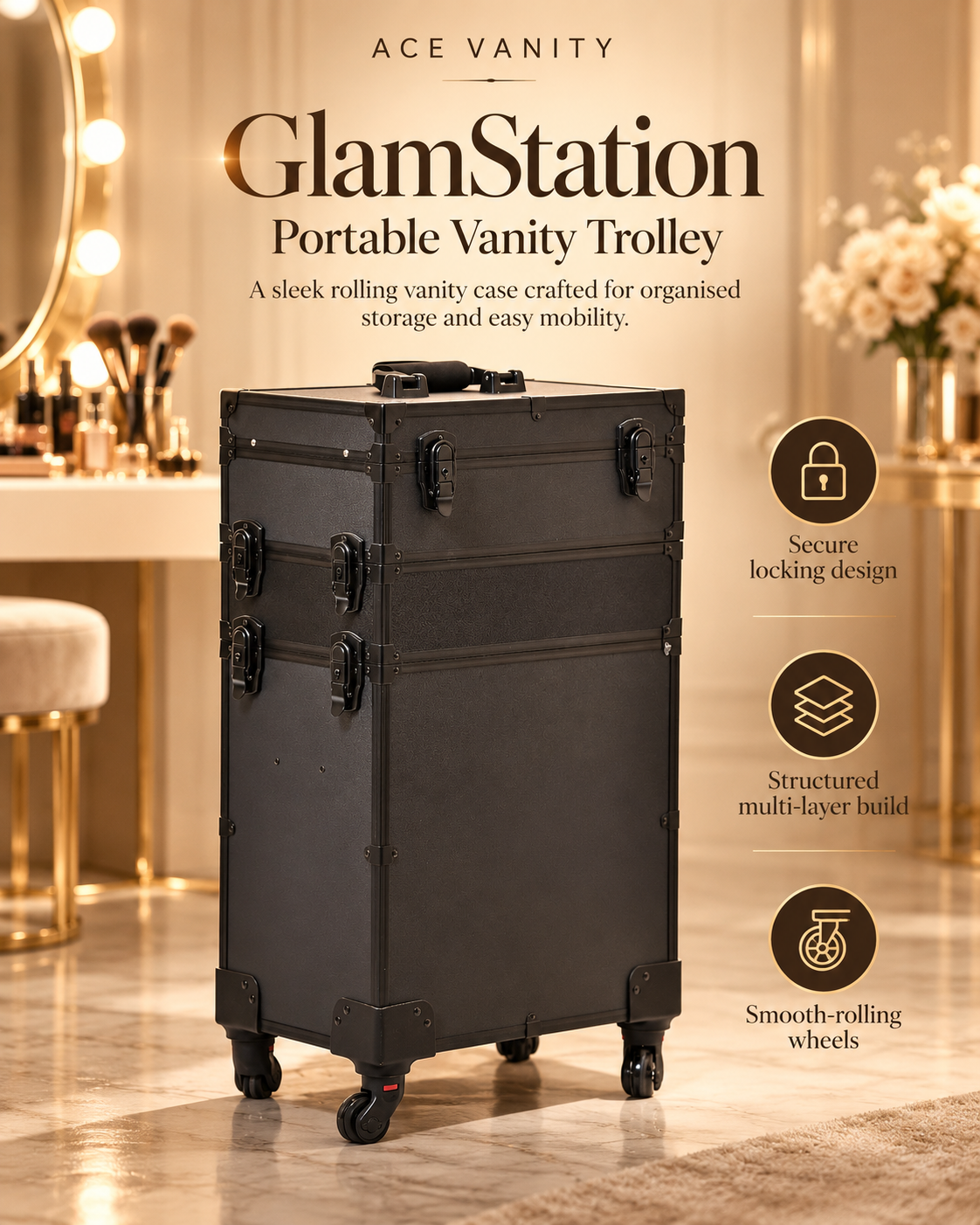 GlamStation Portable Makeup Vanity Trolley | Ace Vanity
