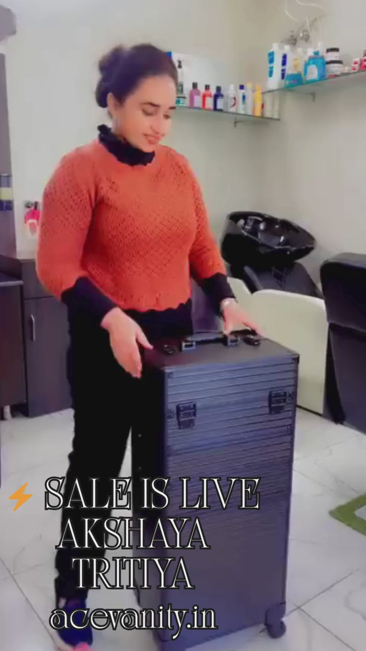 Professional 4 Floor jumbo Vanity Trolley for Makeup Artists & Salons | Luxury Makeup Storage Case